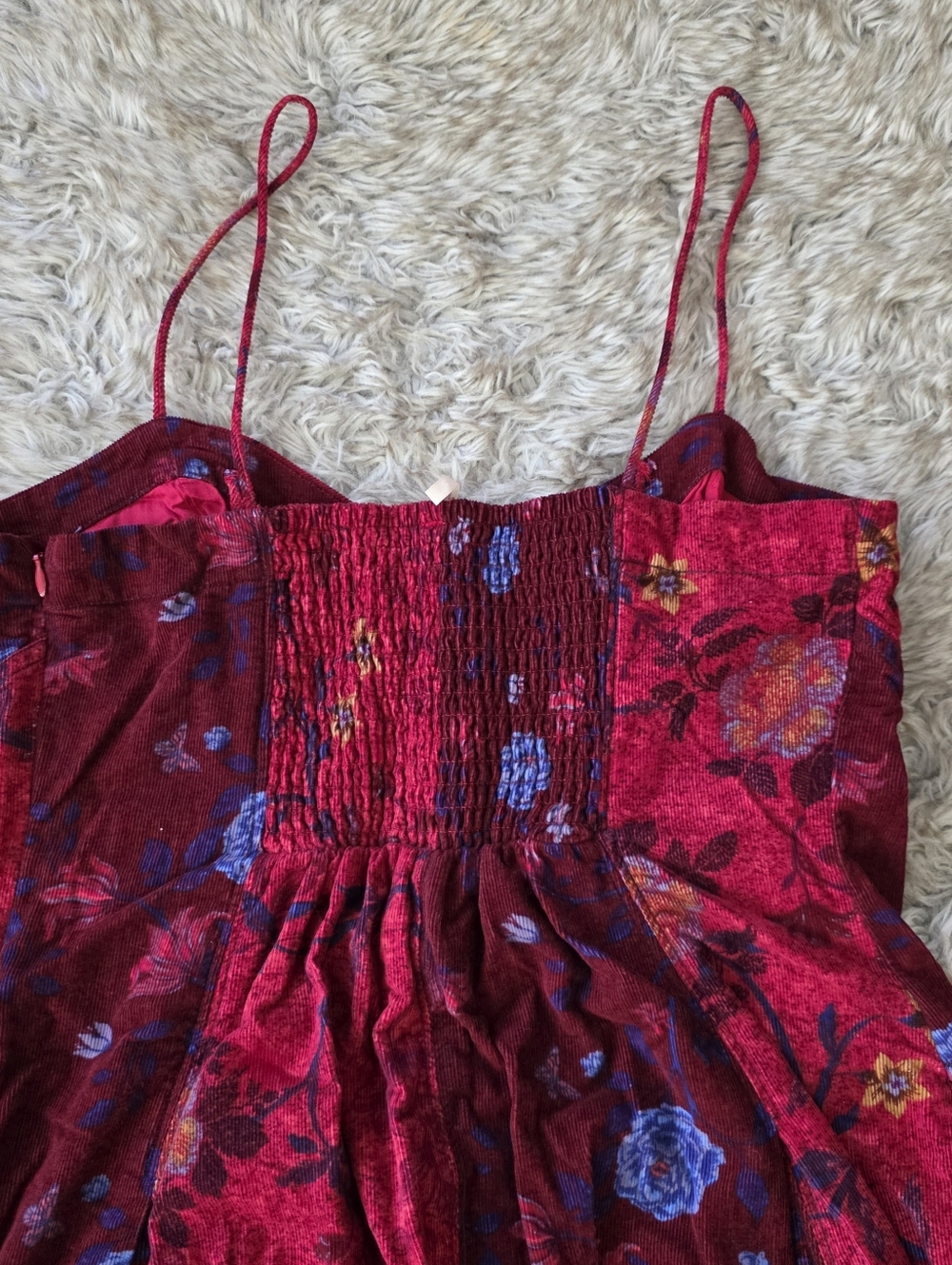 Free People Gail Midi‎ Dress Scarlet Combo Colorblocked Floral Corduroy - Picture 12 of 16